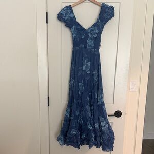 Free People Undrenched Blue Floral Maxi Dress